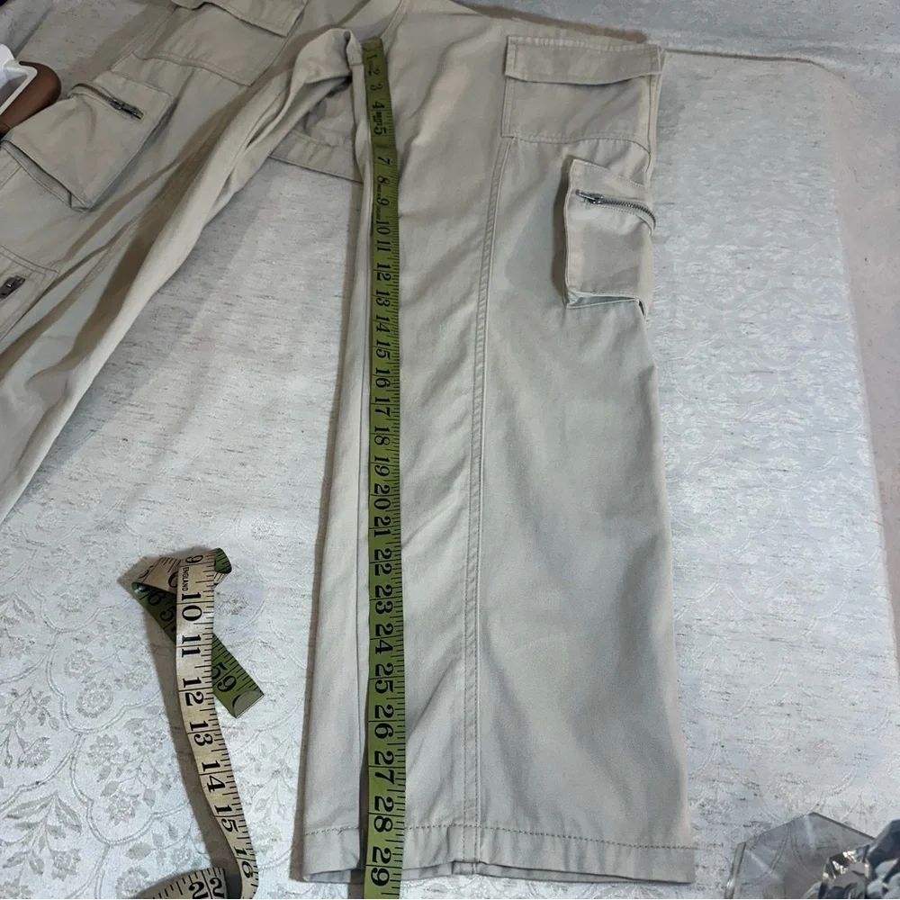 NWT Sixty-Six Los Angeles Beige Multi Pocket Beige Cargo Wide Leg Pants Size 5